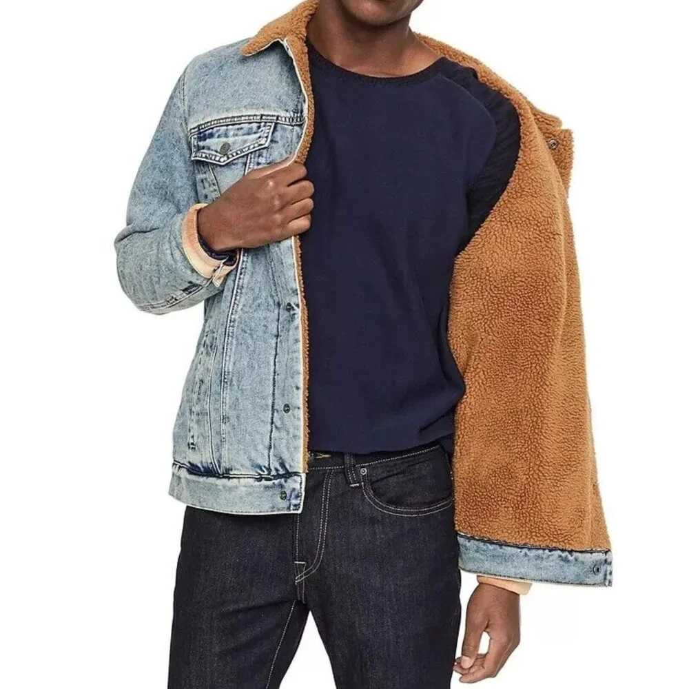 NEW Buffalo David Bitton Blue Mens Acid Wash Sherpa Denim Jacket - Large - Picture 3 of 13
